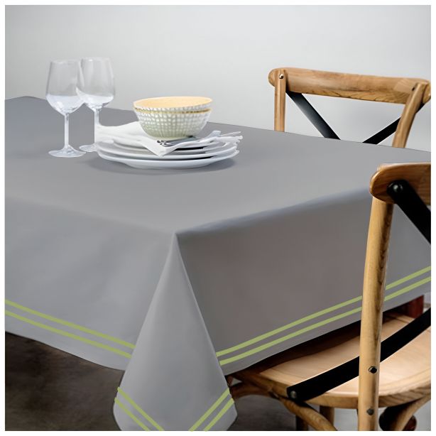 Double Embroidery Border Sateen Cotton Solid Table Cloth - Light Grey