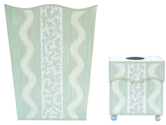 Green Ikat Wastepaper Basket & Tissue