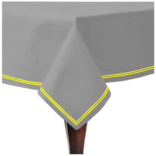 Double Embroidery Border Sateen Cotton Solid Table Cloth - Light Grey