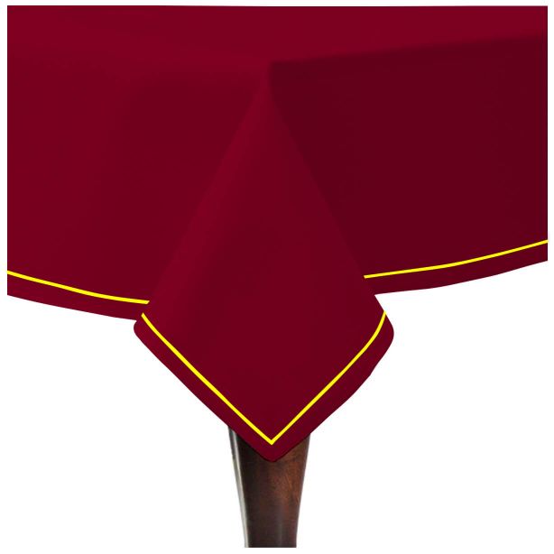 Single Embroidery Border Sateen Cotton Solid Table Cloth - Burgundy